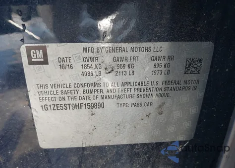 2017 Chevrolet Malibu 1Lt из США, поврежденный, VIN 1G1ZE5ST9HF159890